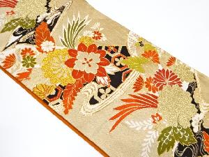 アンティーク　流水に唐花・松模様織り出し袋帯（着用可）